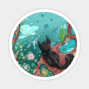 Black Cat and the Sky Koi Pond Magnet